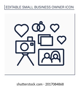 Photographer line icon. Wedding day photography. Take photos of important holidays. Camera, pictures. Small business owner concept. Isolated vector illustration. Editable stroke