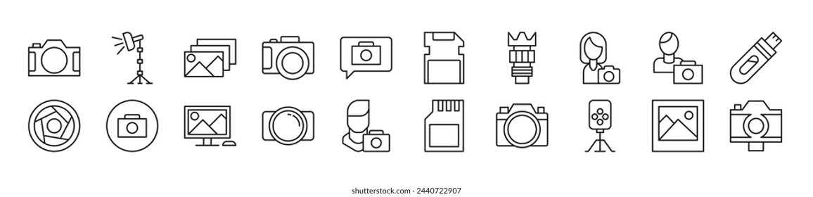 Photographer Linear vector icons collection. Editable stroke. Simple linear illustration for web sites, newspapers, articles book