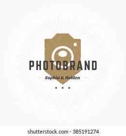 Photographer Logo Hand Drawn Template. Vector Design Element Vintage Style for Logotype, Label, Badge, Emblem. Photography, Photo Camera Silhouette, Photo Studio Sign, Retro Illustration.