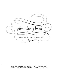 Photographer logo template with ornate calligraphic frame