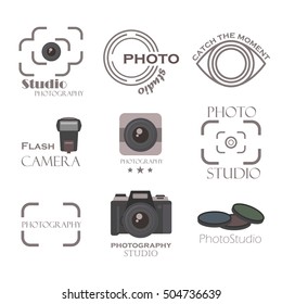 Photographer Logo Templates Set. Vector Design Element Vintage Style for Logotype, Label, Badge, Emblem. Photography Logo, Photo Camera Logo, Photo Studio Logo, Photo Camera Icon, Logo Vector.