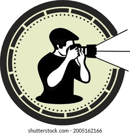 Photographer Logo. Vector of a photographer aiming his camera at an object.