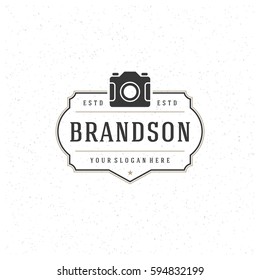 Photographer Logotype Design Element in Vintage Style Badge Retro vector illustration. Photo camera symbol.