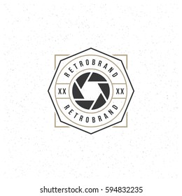 Photographer Logotype Design Element in Vintage Style Badge Retro vector illustration. Photo camera symbol.