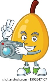 Photographer loquat cartoon mascot for diet food.