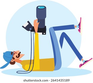 Photographer Lying Down Shooting Upwards Illustration