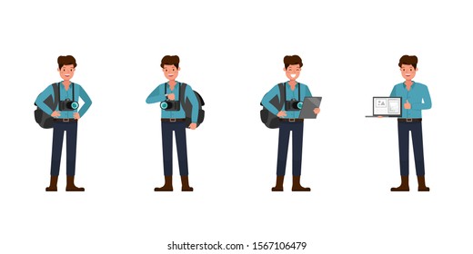 Photographer Man character vector design. Presentation in various action.