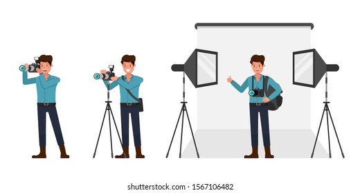 Photographer Man character vector design. Presentation in various action.