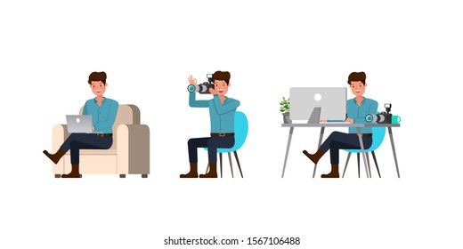 Photographer Man character vector design. Presentation in various action.