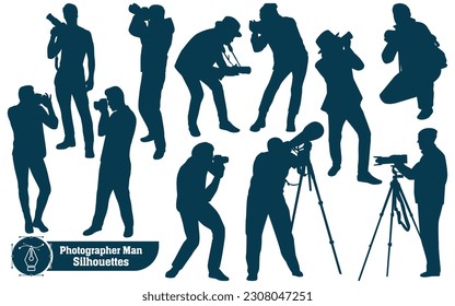 Photographer man holding camera silhouette vector