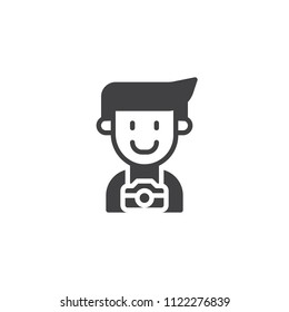 Photographer man vector icon. filled flat sign for mobile concept and web design. Camera man simple solid icon. Symbol, logo illustration. Pixel perfect vector graphics