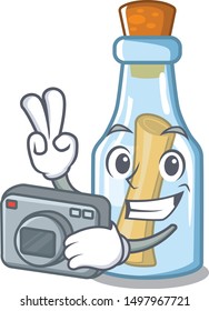 Photographer message in bottle on a character