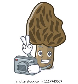 Photographer morel mushroom mascot cartoon