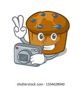 Photographer mufin blueberry mascot cartoon