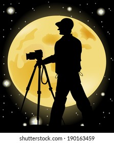 Photographer on the background of the moon 