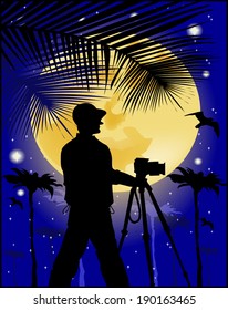 photographer on the background of the moon 