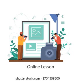 Photographer online service or platform concept. Artistic occupation. Online lesson. Isolated flat vector illustration