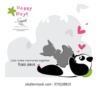 A photographer Panda holding a camera and taking photos / Let's make memories invitation card for events