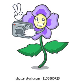 Photographer pansy flower mascot cartoon