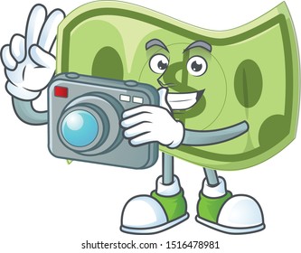 Photographer paper money cartoon character mascot style