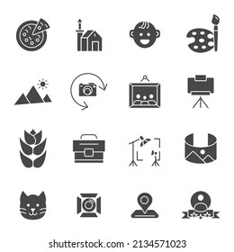 Photographer, photography icons set . Photographer, photography pack symbol vector elements for infographic web