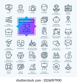 Photographer, photography - thin line web icon set. Outline icons collection. Simple vector illustration.