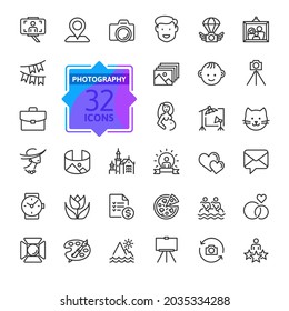 Photographer, photography, types of Photography - thin line web icon set. Outline icons collection. Simple vector illustration.