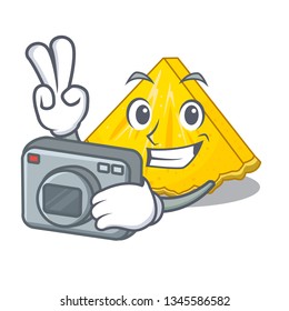 Photographer pineapple slice in a cartoon fridge