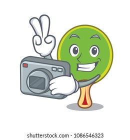 Photographer ping pong racket mascot cartoon