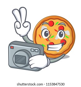 Photographer pizza mascot cartoon style