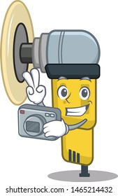 Photographer pneumatic sander isolated with the cartoon