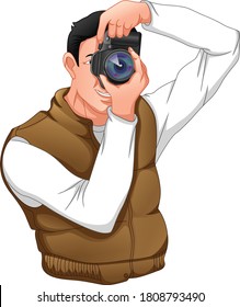 photographer posing on a white background