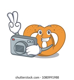 Photographer pretzel mascot cartoon style