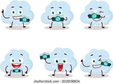 Photographer profession emoticon with blue cloud cartoon character. Vector illustration