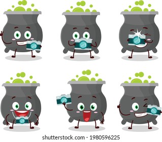 Photographer profession emoticon with cauldron cartoon character