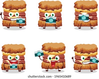 Photographer profession emoticon with chicken sandwich cartoon character