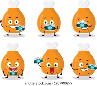 Photographer profession emoticon with chicken thighs cartoon character. Vector illustration