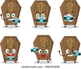 Photographer profession emoticon with coffin cartoon character