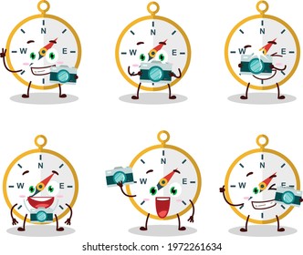 Photographer profession emoticon with compass cartoon character