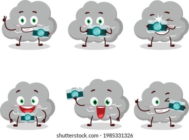 Photographer profession emoticon with dark cloud cartoon character. Vector illustration
