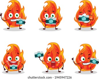 Photographer profession emoticon with fire cartoon character