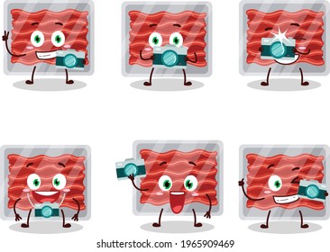 Photographer profession emoticon with ground meat cartoon character