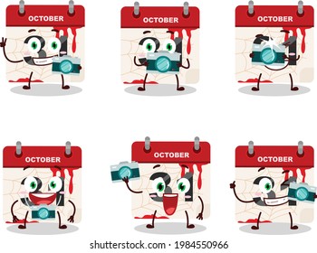 Photographer profession emoticon with halloween calendar cartoon character