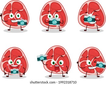 Photographer profession emoticon with ham cartoon character. Vector illustration