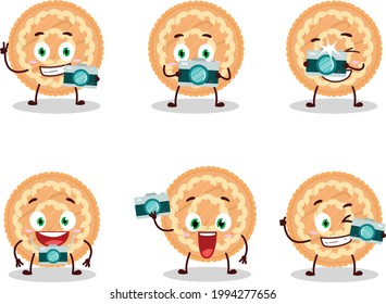Photographer profession emoticon with potatoes pie cartoon character. Vector illustration