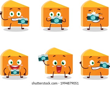 Photographer profession emoticon with pumpkin cake cartoon character. Vector illustration