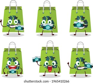 Photographer profession emoticon with recycle bag cartoon character