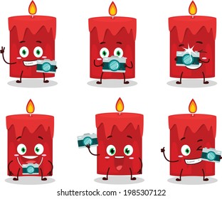 Photographer profession emoticon with red candle cartoon character. Vector illustration