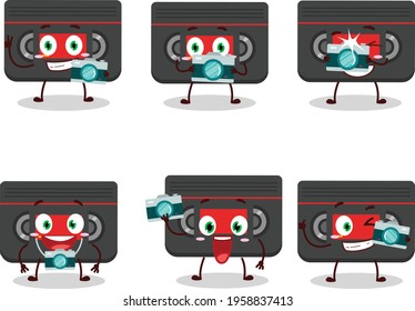 Photographer profession emoticon with retro cassette cartoon character