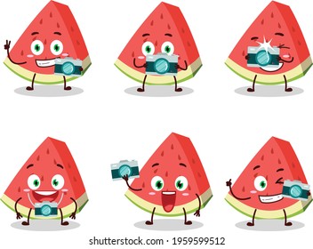 Photographer profession emoticon with slash of watermelon cartoon character